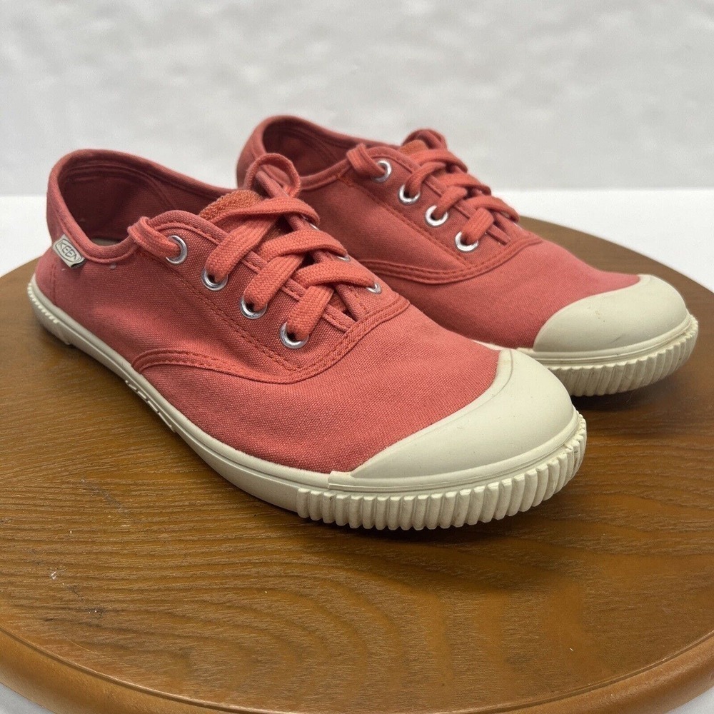 Keen Canvas Vulcanized Shoes Sneakers Womens 8 Lace Up Orange/Pink and White
